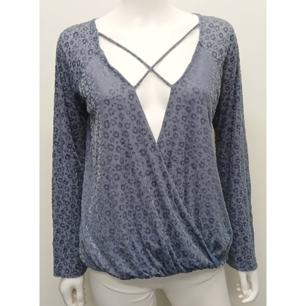 Vintage Havana Floral Burnout Velvet Wrap Top Women M Blue Whimsy Fairy Goth